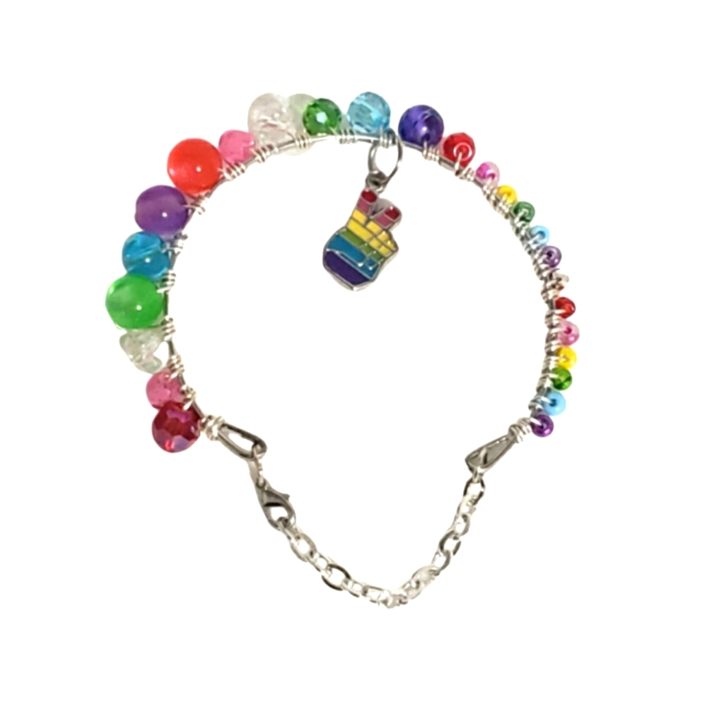 Playful Multicolor Beaded Bracelet Adorned with a Hand Gesture Peace Charm
